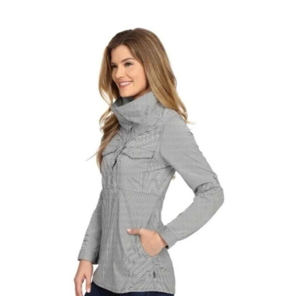 Mountain Hardwear Citypass Popover Shirt Funnel Neck Gray White Stripe Women's S